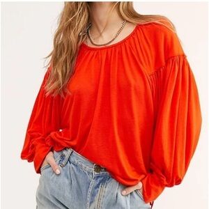 Free People Beach Top Balloon Sleeves Tie at Cuff Super Relaxed Fit Size Medium
